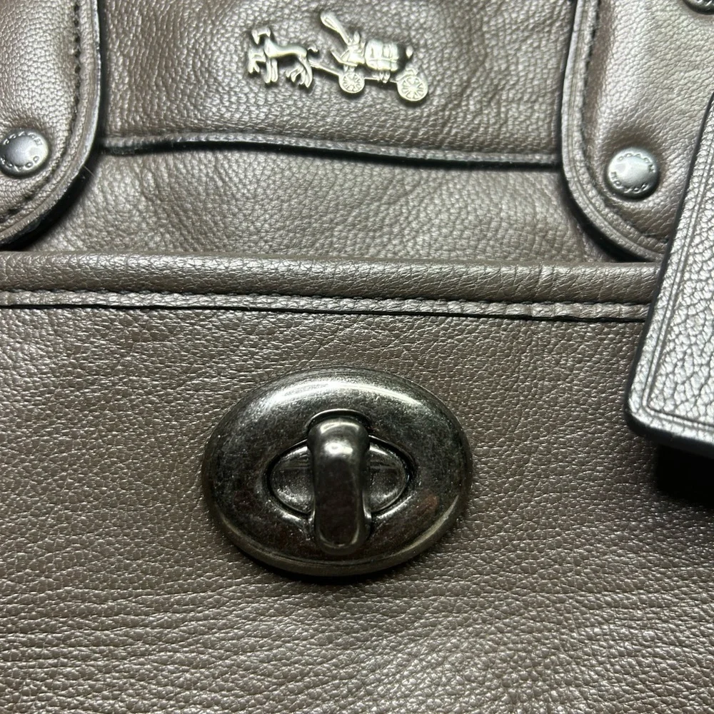 Coach Rhyder Gunmetal Metallic Leather Satchel